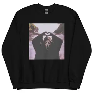 Ghostface Heart Hands Sweatshirt,Pink Horror Movie CrewneckFunny Scary Movie Sweatshirt • Cute Halloween Pullover • Spooky Horror Fan Gift