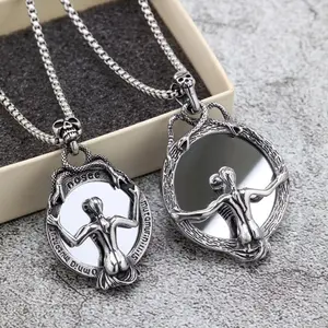 Retro stainless steel men's pendant Gothic magic mirror necklace pendant