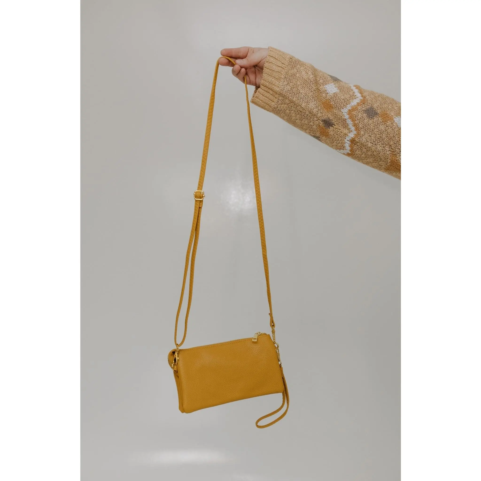 Women's Convertible Vegan Leather Bag - Casual Mustard Clutch, Crossbody & Shoulder Styles with Detachable Strap, Lightweight Wristlet, Smart Interior Card Holder