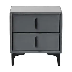 Etienne Modern Slate Grey Velvet 2-Drawer Nightstand - Soft Velvet Upholstery, Durable Wood Frame, Slim Design, Easy Assembly, Versatile Use