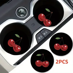 [Absorbent Car Mat] 2pcs Absorbent Cherry Blossom Pattern Rubber Car Cup Holder Mat | Vehicle Interior Accessories, Neutral Size Drink Mat, Suitable for Women