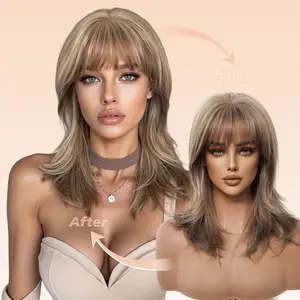 Maris -DWY Mid-Length Wolf-Cut Line Brown Glueless Synthetic Wig for Women 16 Inches Natural Hairline