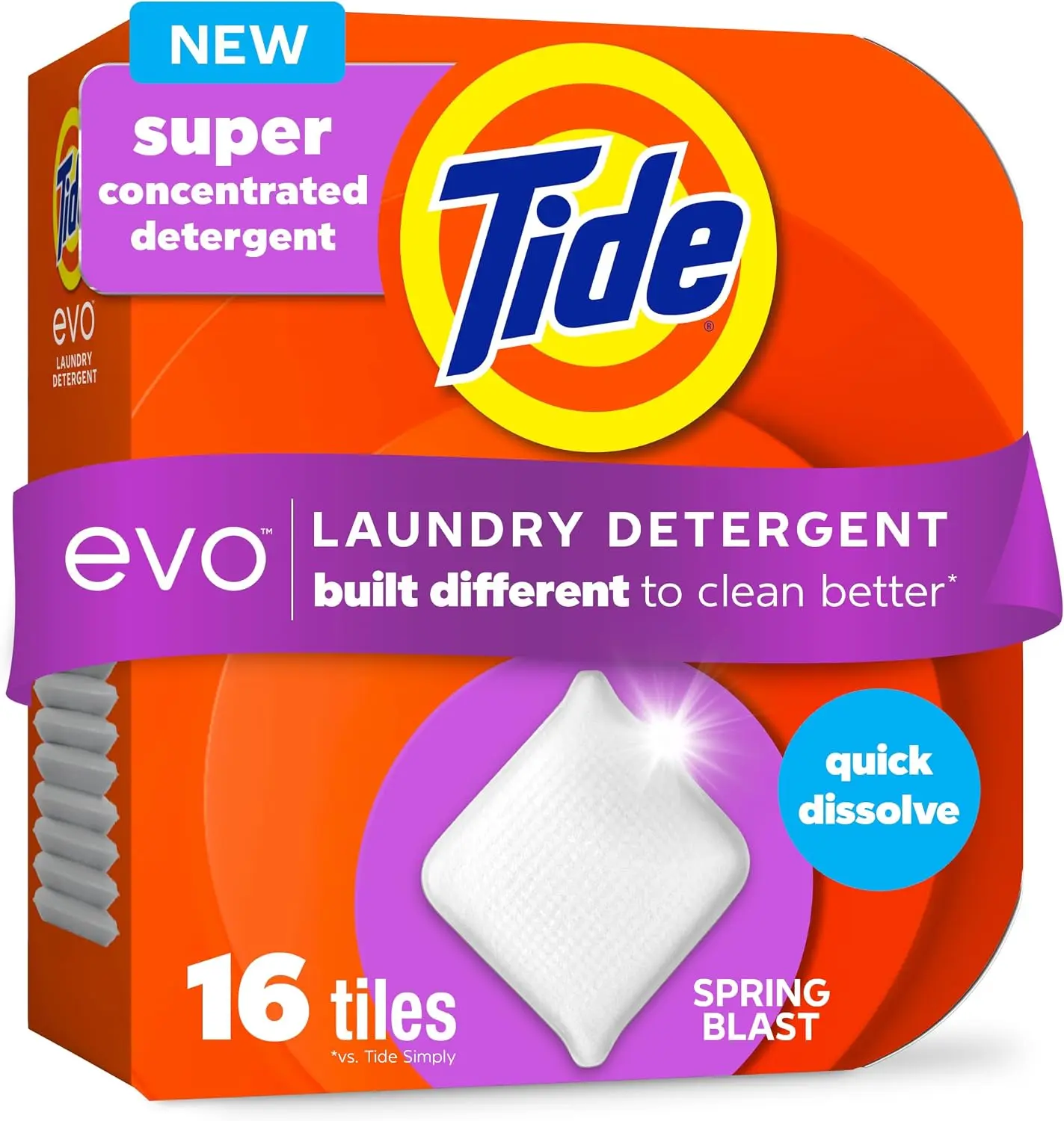 Tide evo Laundry Detergent Spring Blast Scent Works on 100% of Common Stains Concentrated Travel Detergent HE Compatible and Instant Dissolve Fights Stains Better than Leading Detergent Sheet 16 Count