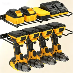 Heavy Duty Wall Mounted Drill Rack & Tool Shelf, Power Tool Organizer Holder for Garage, Workshop, Shed, Utility Storage for Cordless & Battery Powered Hand Tools, Reusable & No Glue Needed, Strong Metal Construction