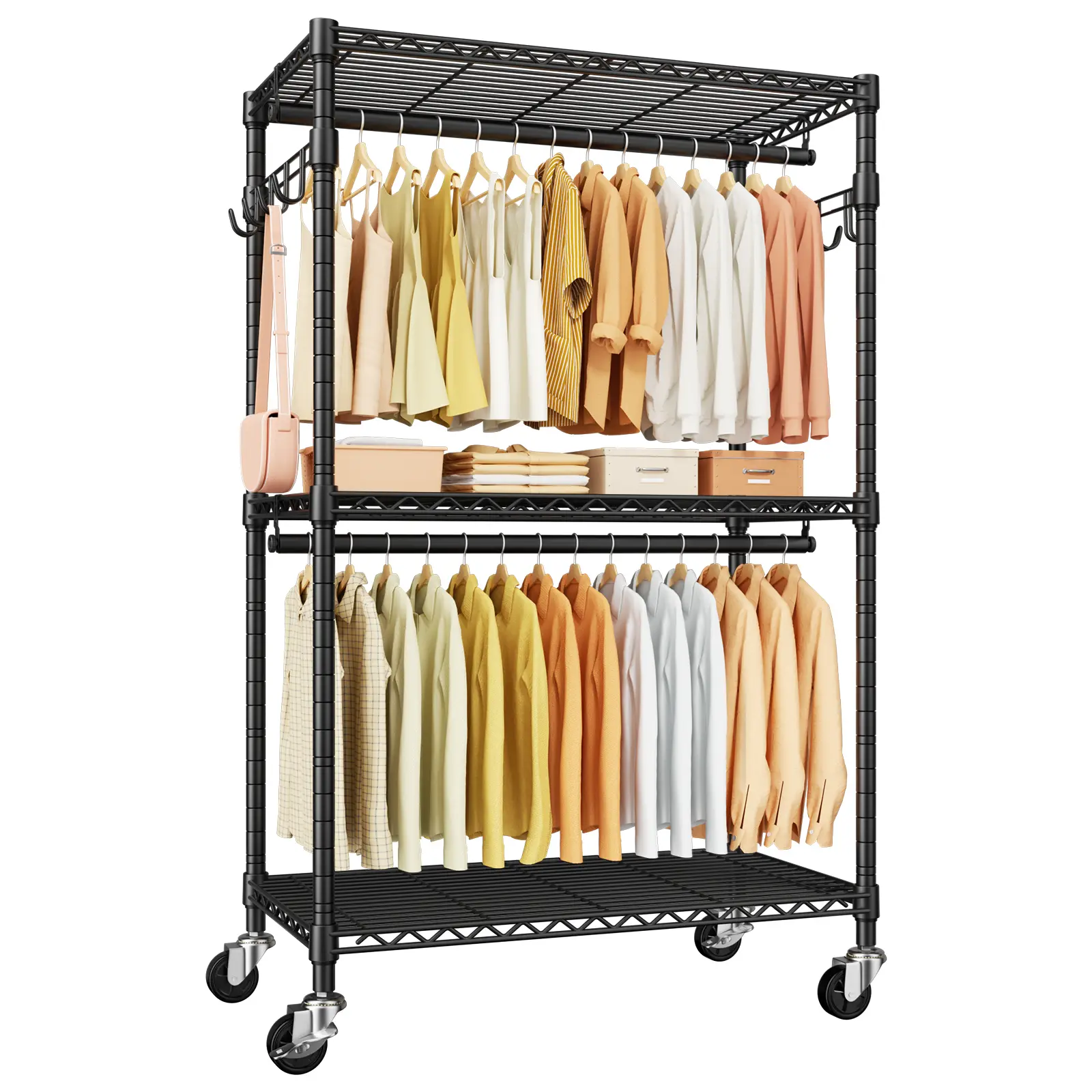 Heavy-Duty Rolling Clothes Rack P1 Pink Pastel Portable Wardrobe with Wheels for Hanging Clothes Organiser,Hold 500lbs Hangable Storage Furniture Organizing
