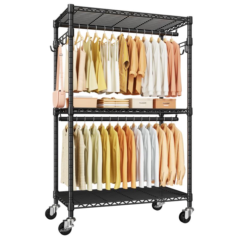 P1 Blush Pink Unisex Freestanding Heavy-Duty Rolling Metal Wardrobe Closet - 500lbs Capacity, Rust-resist Coat & Clothes Rack, Modern Portable Garage Organizing Storage Furniture with Casters