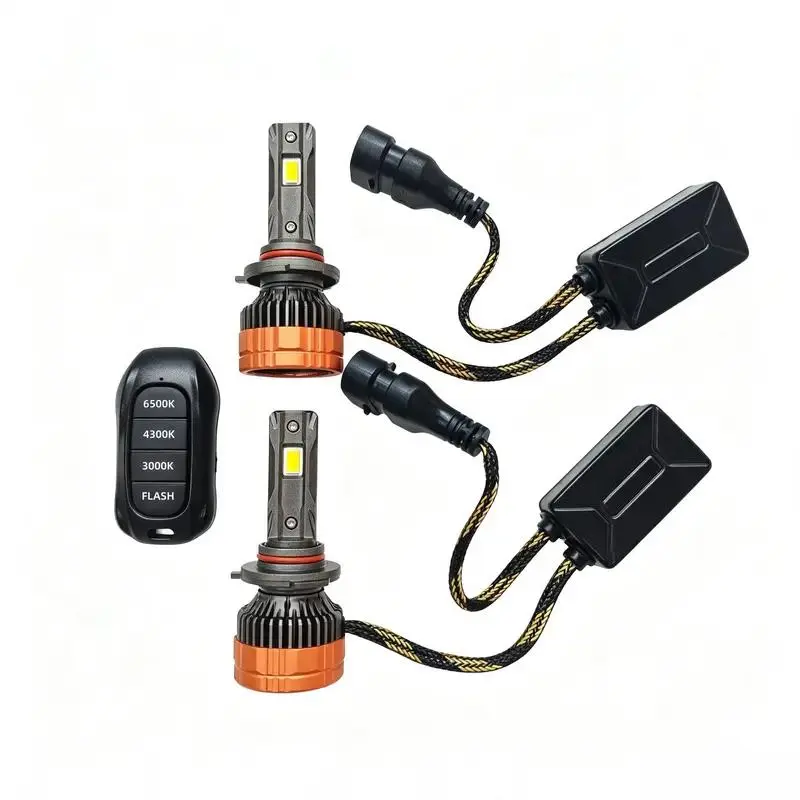 Modern 2-Pack Aluminum Alloy LED Car Headlamps Bulbs, 12V Truck Headlight, 65W 10800LM, 3000K-4300K-6000K with Flash Mode, Remote-Controlled, IP68 Rated, Fits H1-H4-H7-H8-H9-H11-9005 HB3-9006 HB4, for Headlights-Fog Lights, LED Car Lights