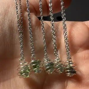 Wearable Portal Seed – Raw Moldavite (spiral cage) Necklace | Intuitively Chosen Czech Moldavite | Stainless Steel, Talisman