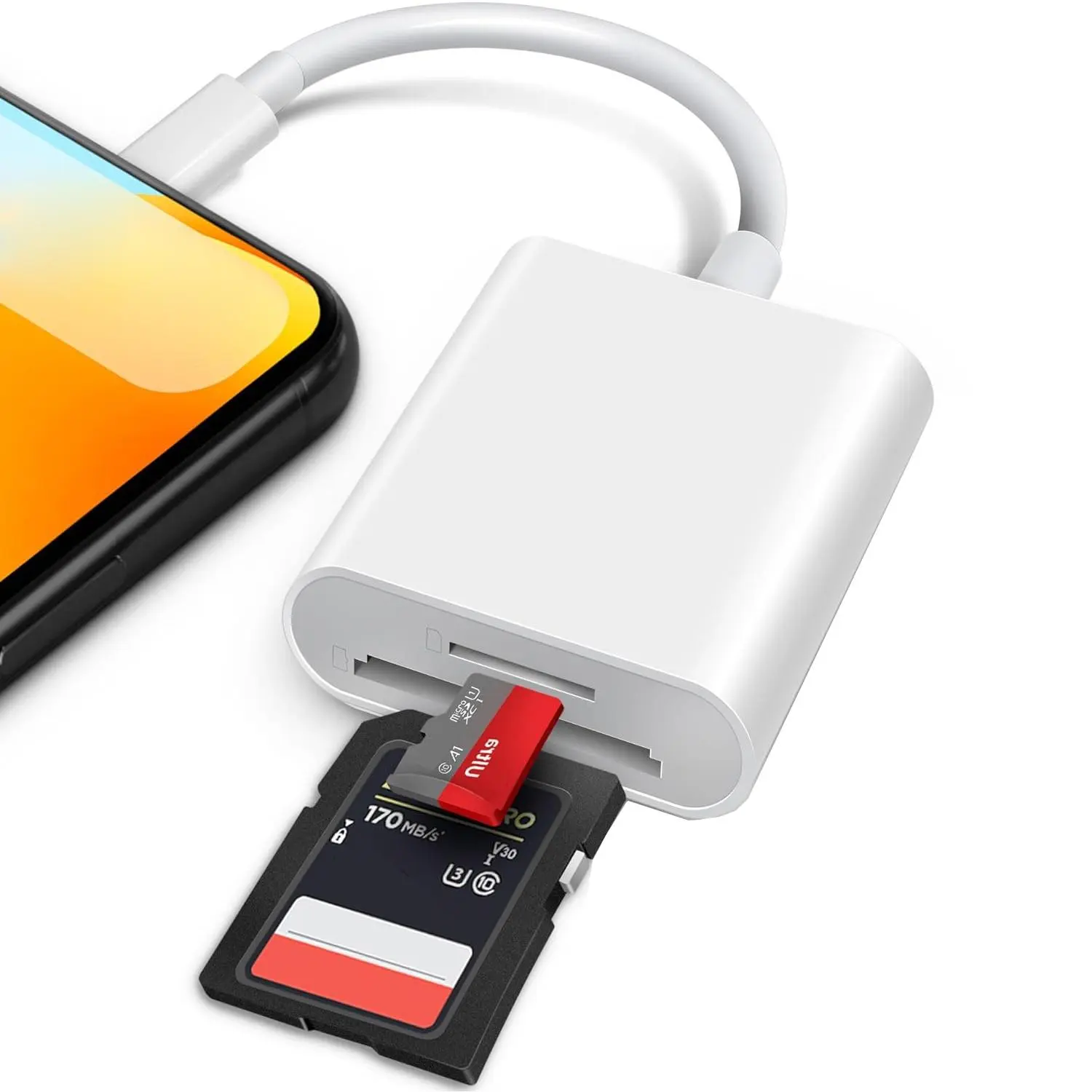 Portable HUB for Lightning, SD Card Reader for Lightning, TF & SD Card Adapter, Micro SD Card Reader for iPhone iPad, Memory Card Reader, Microsd Card Reader