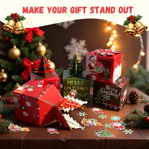 Christmas Goody Gift Boxes, Xmas Candy Treat Boxes, Holiday Candy Treats, Party Favor Packaging Supplies - with Stickers & Glow in The Dark Snowflakes, Multiple quantity options