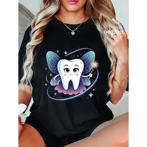 100% Cotton Tooth Fairy Costume Women Adult Teeth Carnival Dentist T-Shirt