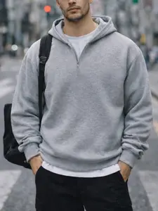 Men’s Half Zip Hoodie Sweatshirt | Relaxed Fit Casual Streetwear Pullover Half Zip Hooded