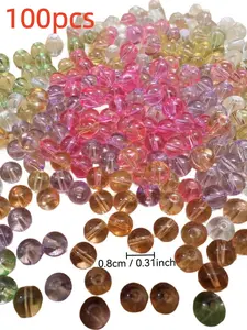 50/100pcs 8mm Baroque Color Transparent Glass Beads Bulk, Handmade DIY Jewelry Making Supplies, Bracelet Necklace Phone Chain Car Decorations