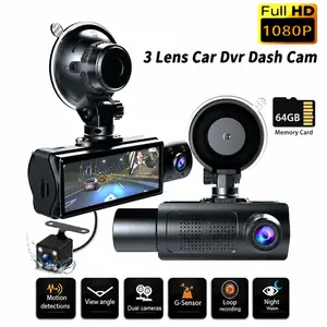 Triple Channel WiFi Dash Camera 1080p Ultra HD 3.16inch Display Full UHD Car Camera Front Built-in WiFi Loop Recording Gravity Sensor 24-hour Parking Monitoring App Control with 64GB Memory Card