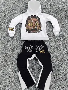 Men'sCartoonFigurePrintThermalLinedSweatshirt&ElasticWaistPantsSet,RegularFitCasualFashionCozyBreathableTwoPieceOutfitsforDailyWear,Men'sClothesforFall&Winter Menswear Suits