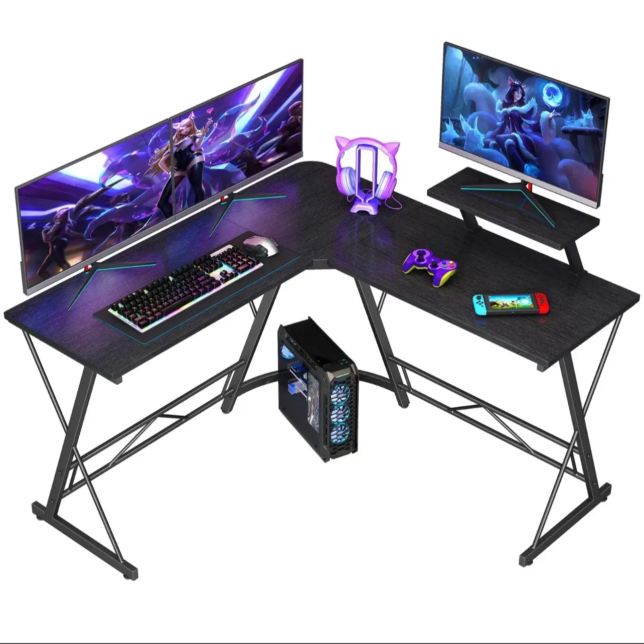 IRONSTONE L Shaped Gaming Desk, Durable Construction, 350 lbs Weight Capacity, Large Desktop, Ample Legroom