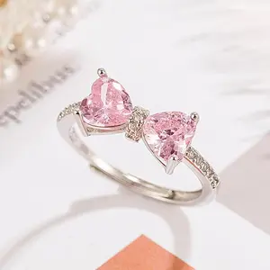 Pink Bow Ring Crystal Bowknot Ring S925 Sterling Silver Cubic Zirconia Wedding Stacking Bandslucy ring  princess cut Engagement Rings Unique Rings halorings