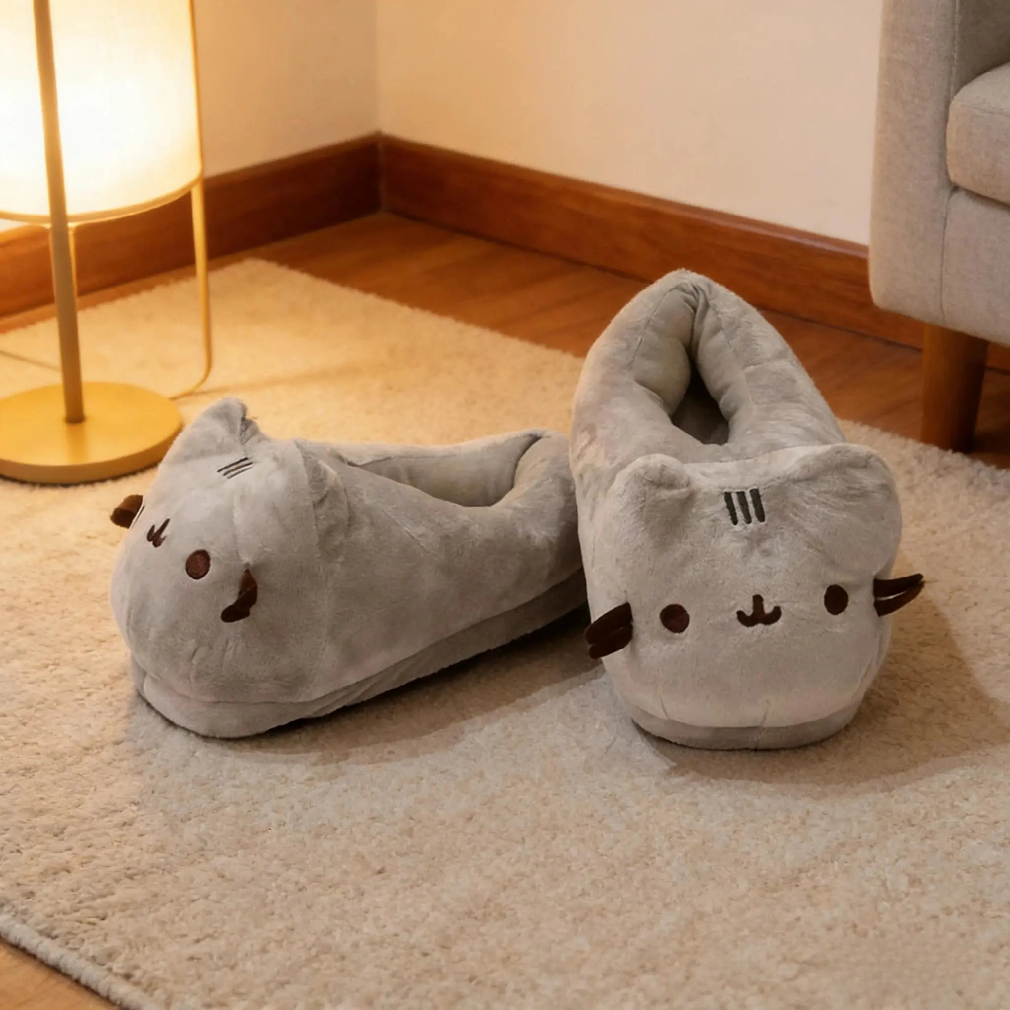 Cartoon Full Covered Cat Slippers Warm Winter Slides Soft Plush Doll Indoor Cute Anime Bedroom Shoes  Home Use