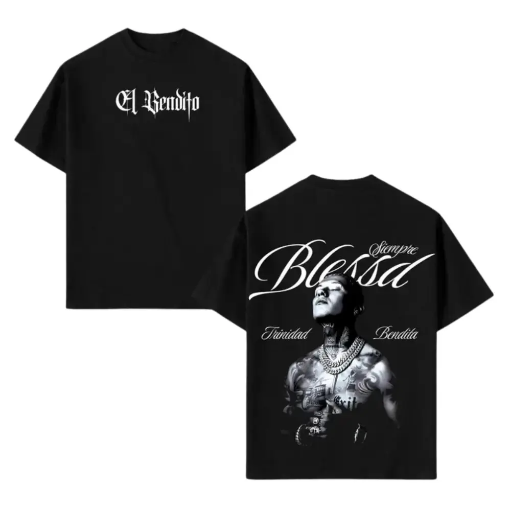 Blessd El Bendito Graphic Tee, Oversized Cotton T-Shirt, Latin Trap Reggaeton Music Streetwear Unisex Double Print Shirt