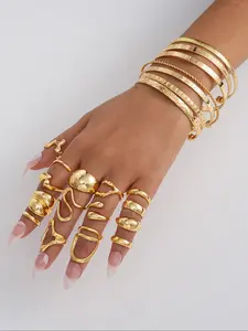 Women's Elegant Vintage Ring & Cuff Bangle Set, Exquisite Trendy Ring & Cuff Bangle, Fashionable Jewelry Set for Women & Girls for Daily & Party Decor