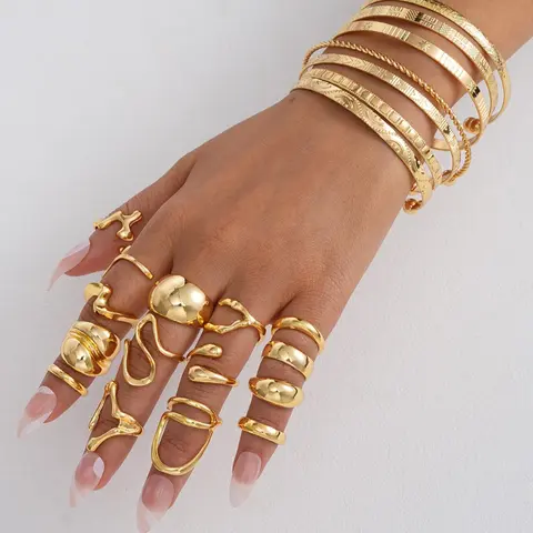 Women's Elegant Vintage Ring & Cuff Bangle Set, Exquisite Trendy Ring & Cuff Bangle, Fashionable Jewelry Set for Women & Girls for Daily & Party Decor, Statement Ring Set