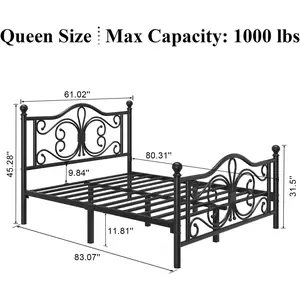 Queen Size Bed Frame/Metal Platform Bed Frame with Butterfly Pattern Design Headboard and Footboard/Strong Metal Slats Support/No Box Spring Needed/Easy Assembly/Noise-Free/Black