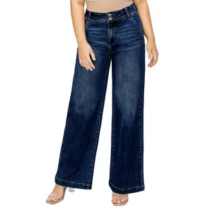 Eytino Women Plus Size Wide Leg Jeans High Waist Stretchy Straight Leg Jean Trendy Baggy Denim Pants with Pockets(1X-5X)