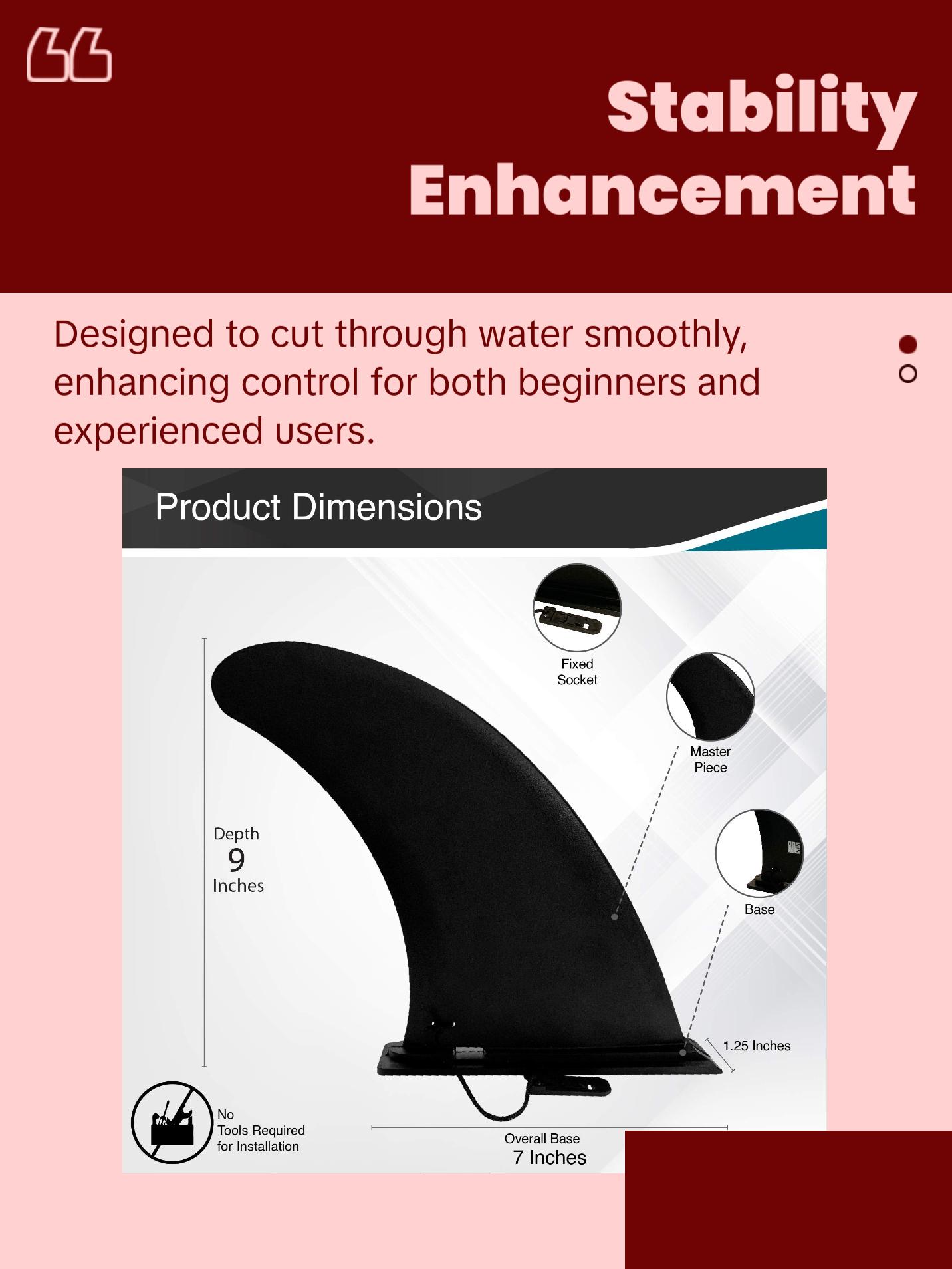 9" Aquamar Universal Paddle Board Fin - Detachable Reinforced Fiberglass- Stand Up Paddleboard Fin Replacement, Quick Release Longboard Center Inflatable Paddle Board Fin, No-Tool Installation, Improves Stability - Ideal for Beginners and Pros