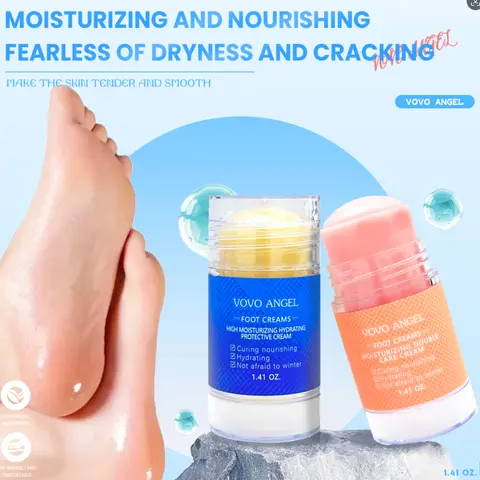 VOVO ANGEL 1.41oz Anti-Crack Foot Cream Tube (2 for 1) - Clinical-Grade Urea Blend with Hyaluronic Acid, Nourishing Crack Prevention Treatment, Dead Skin Remover, Dual-Use Hand Balm & Foot Mask (3 Days Results)