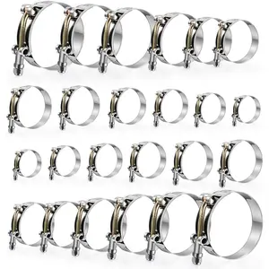 24 Pack 12 Sizes T-Bolt Hose Clamps, Stainless Steel_304 Working Range 28mm-116mm for 0.75"-4" Hose ID, Turbo Intake Intercooler Clamp for Automotive