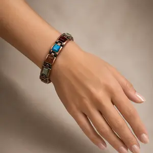 Red Copper Magnetic Blue Turquoise Womens Bracelet