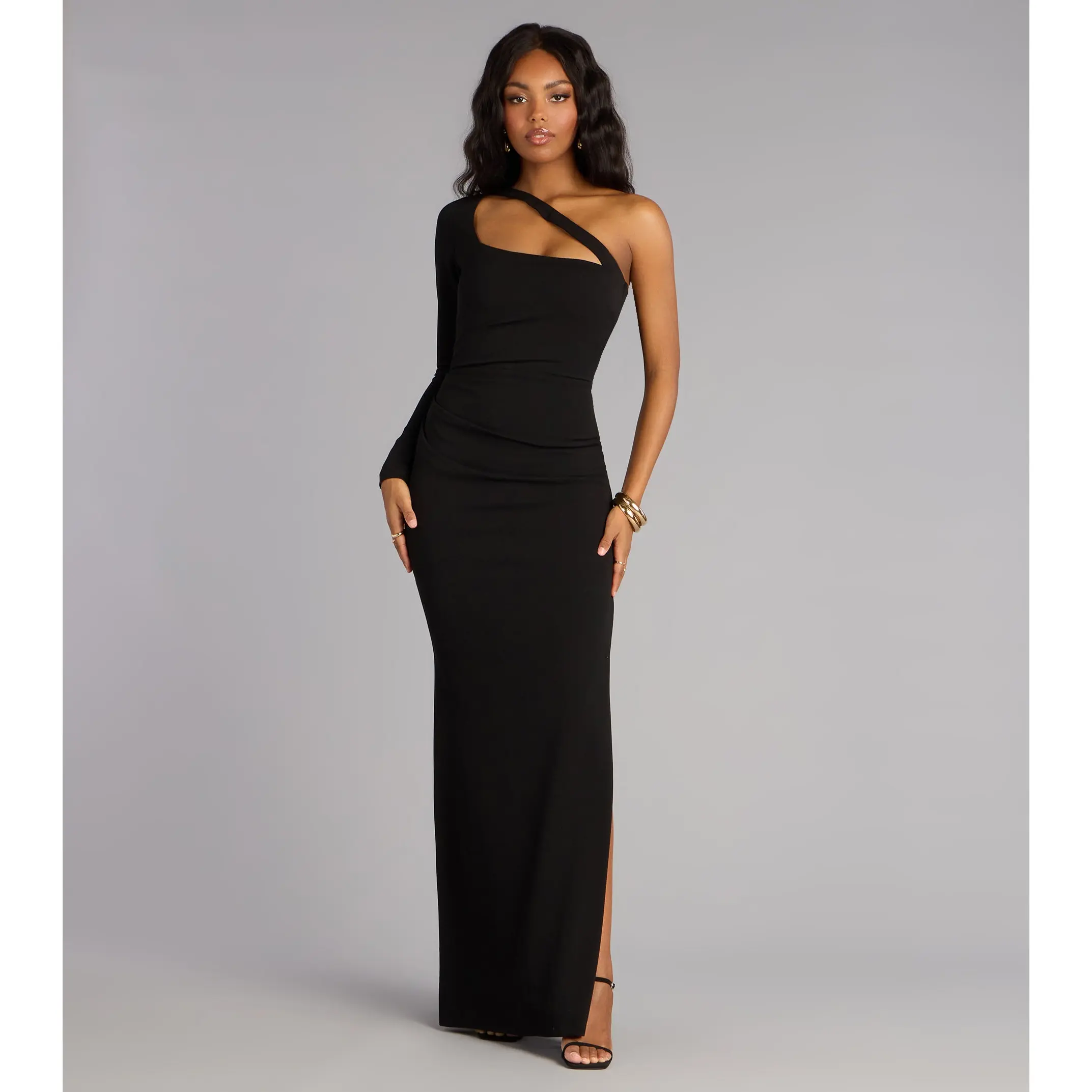 Sam Crepe One-Shoulder Slit Formal Dress - TikTok Shop