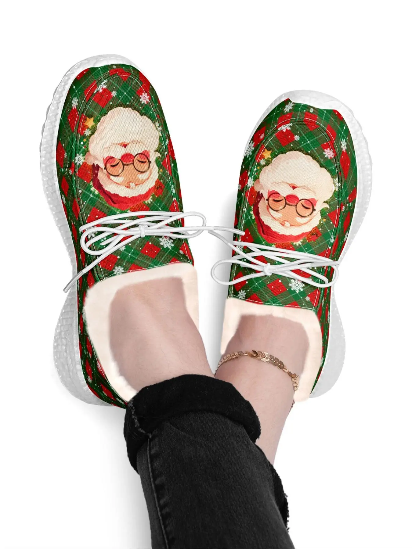 Women's Christmas Print Lace Up Low Top Sneakers, Casual Comfortable Santa Claus Design Canvas Shoes for Daily Wear, Female All-match Round Toe Shoes for Autumn and Winter