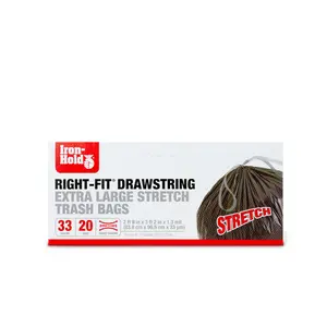 212 MAIN Household Extra Large 1.3 Mils Stretch Iron Hold 33 Gal Right-Fit Drawstring Trash Bags for Garage Cleanup, 20 per Pack, 8 Total Packs