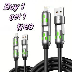[Buy 1 Get 1 Free]- 3.28ft  4-in-1 Multi USB Charging Cable with USB A,Type C,Lightning-MAX65W Fast Charging & Data Sync for iPhone16/15,iPad Pro, Samsung & Laptops fast charge usb cable 4-in-1 fast Breathing Light  -max 1 usb-c data 4 1 charging cable