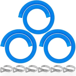 1.5" x 59" Above Ground Pool Hoses 3-Pack Blue - Heavy Duty UV Resistant Leak-Proof Replacement Hoses with 6 Metal Thumb Clamps, Fits Intex Filter Pumps & Pool Surface Skimmers