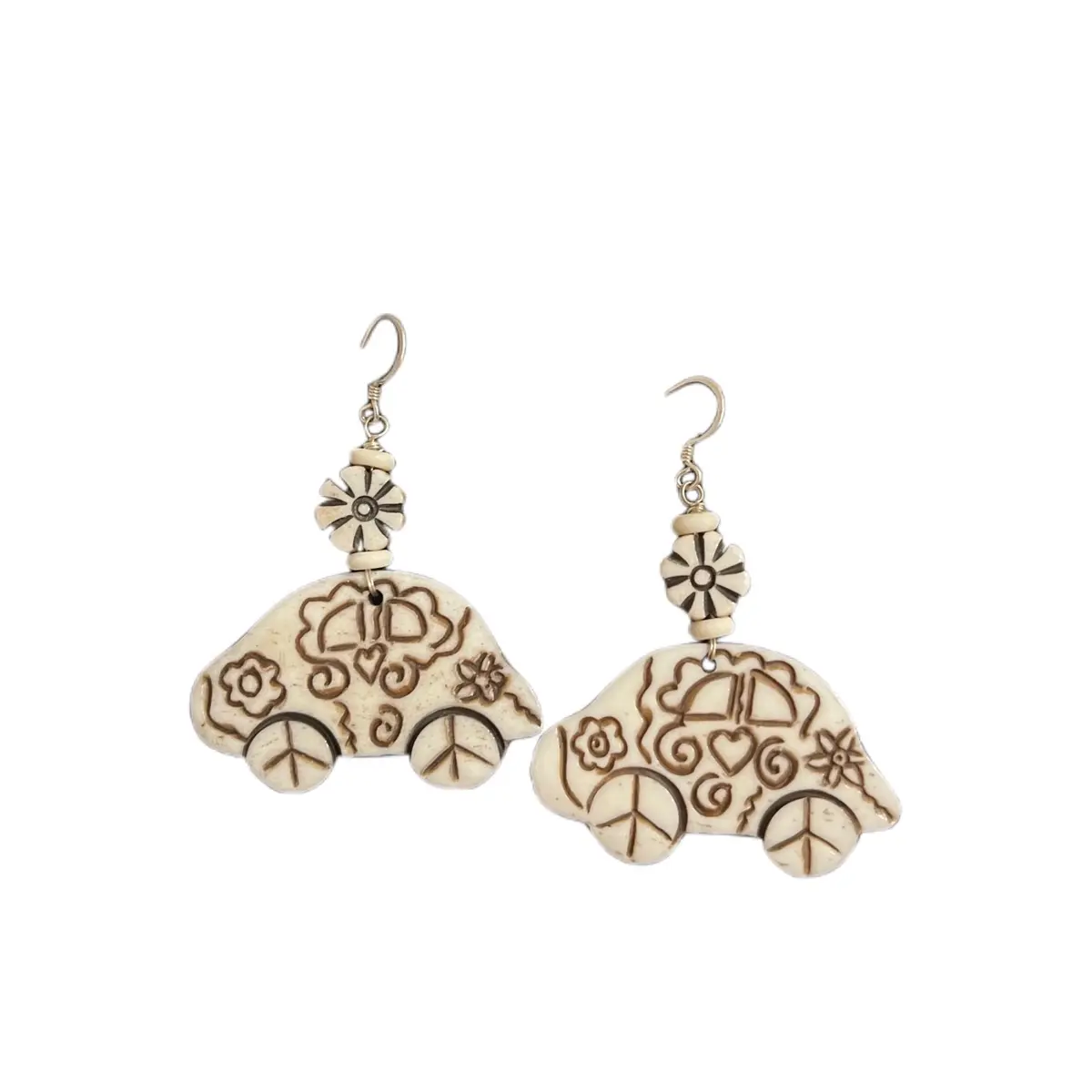 Beetle Bug Car Carved Earrings