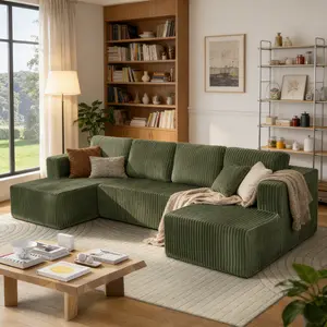 [October Hot Seller] [3 Packs Shipped] Niccae 132-inch U-Shaped Corduroy Sofa - Modern, perfect for the living room, comfortable, no assembly required, same popular Ovids sectional sofa with no bones