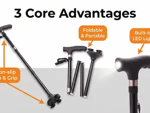 Folding Lightweight Walking Stick-Adjustable Aluminum Metal Collaosible Travel Cane with Non-Slip Rubber Base
