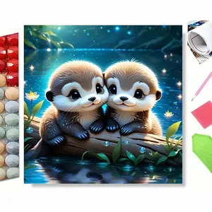 5D Diamond Painting Kit - Adorable Otter Couple on a Log | Full Drill DIY Art for Cozy Home Decor, Perfect for Valentine's, Mother's Day & Relaxation | Craft a Whimsical, Magical Forest Scene to Unwind & Cherish