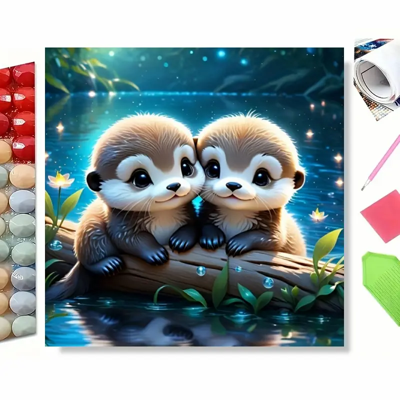 5D Diamond Painting Kit - Adorable Otter Couple on a Log | Full Drill DIY Art for Cozy Home Decor, Perfect for Valentine's, Mother's Day & Relaxation | Craft a Whimsical, Magical Forest Scene to Unwind & Cherish
