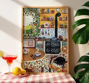 [SALE UP TO 50% + FREE SHIP] Cozy Kitchen Cat Art Print Cottagecore Breakfast Scene poster
