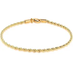 18K Gold Plated Braided Rope Anklet for Women, 4mm Stainless Steel 9 Inches Ankle Bracelet