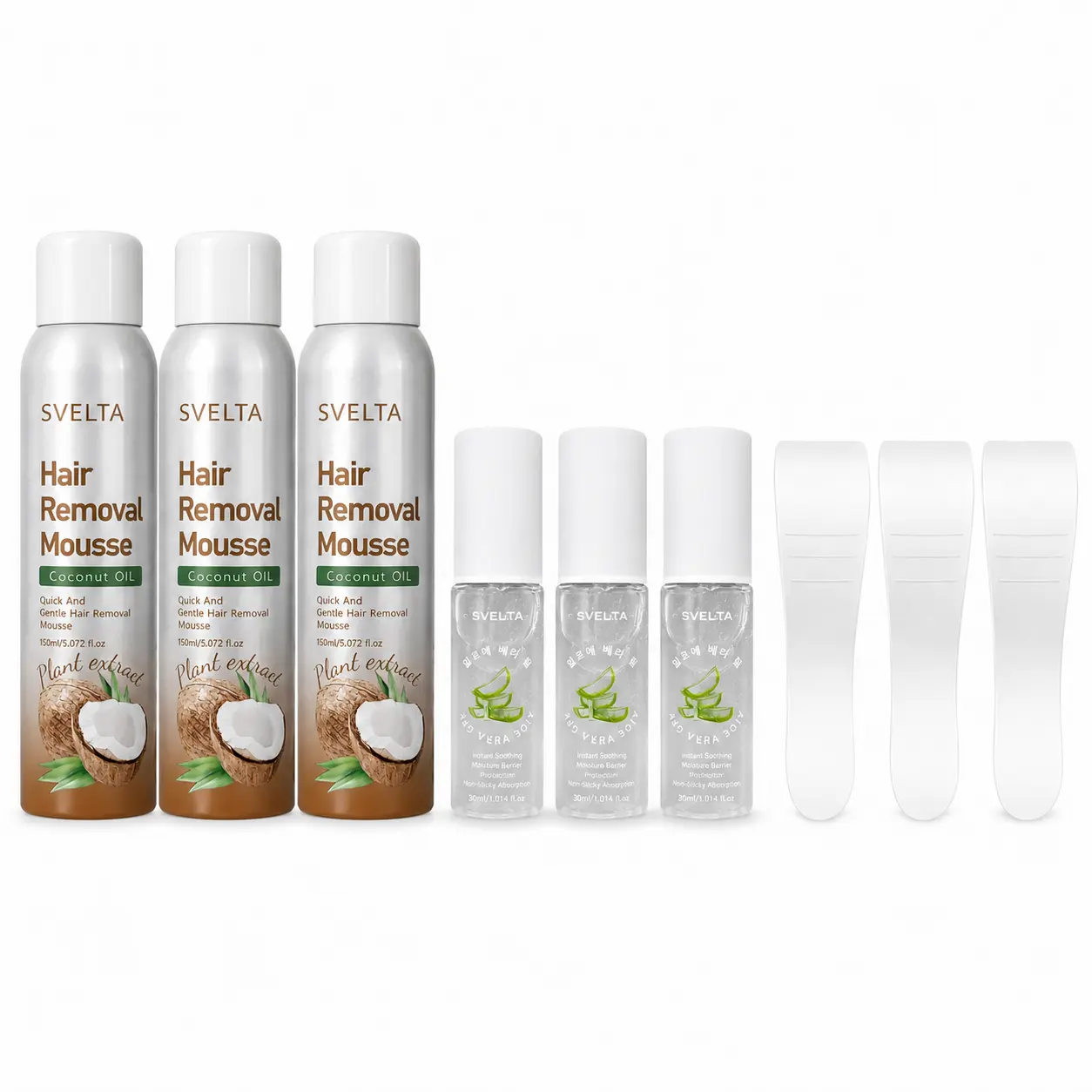 3× Hair Removal Mousse Kit (3 Mousse + 3 Gel + 3 Scrapers)