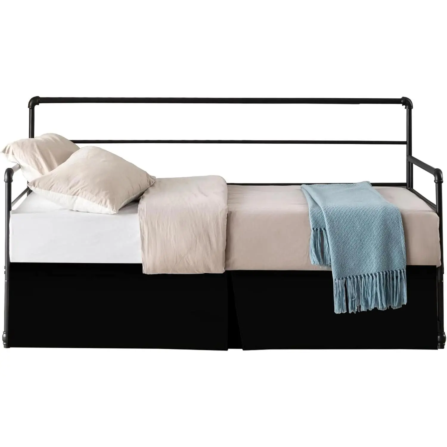Pleated Daybed Skirt with Split Corners Twin Size - 14 Inch Tailored Drop Easy Fit - Pleated Daybed Dust Ruffle - 100% Microfiber Soft, Wrinkle-Free Daybed Bedskirt (Black, Twin-14 Drop)