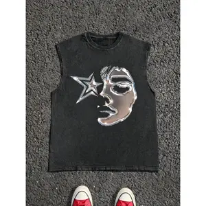 Unisex's Face Print Vest, Street Fashion Casual Comfy Sleeveless Top for Daily Outdoor Wear, Unisex Top for Summer, Sleeveless Tank Top