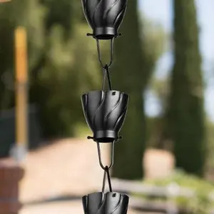 Aluminum Akira Cup Rain Chain Replacement Downspout for Gutters, Matte Black