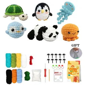 Beginner DIY Crochet Kit with 6 Cute Animal Figures, Easy-To-Learn, Perfect Gift, Stress Relief, Includes Video Tutorial, Crochet Kit for Beginners, Crochet Set