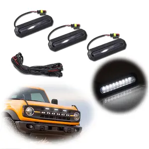 3PCS Brand new and quality Smoked White LED Front Grille lamps Lights Accessories For Ford Bronco 2021 2022 2023