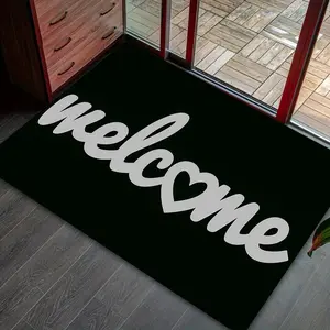 Modern Simple Welcome Letter Heart Pattern Door Mat, Flannel Non-Slip Rug, Home Decor for Entrance, Living Room, Bedroom